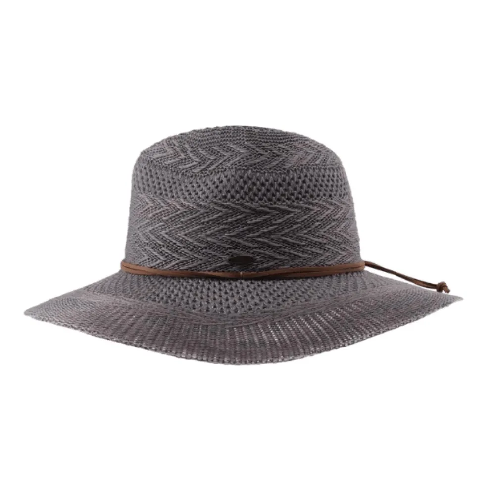 C.C Knit Multi-Pattern Panama Hat w/Suede Cord