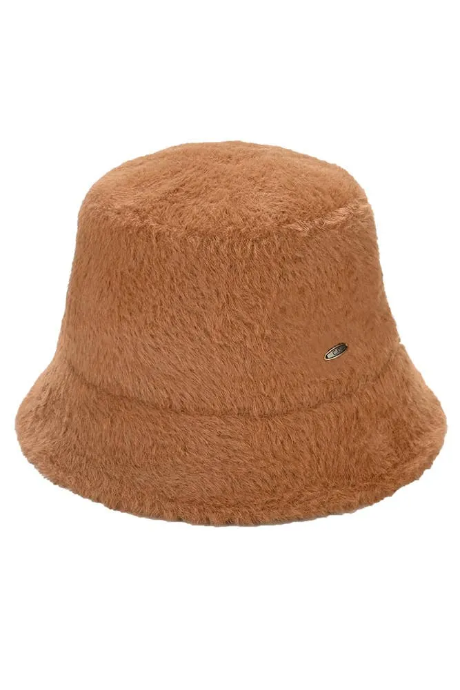 C.C Solid Short Hair Faux Fur Winter Bucket Hat: Dark Gray