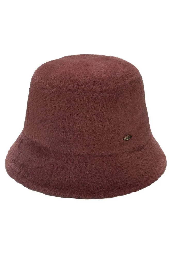 C.C Solid Short Hair Faux Fur Winter Bucket Hat: Dark Gray