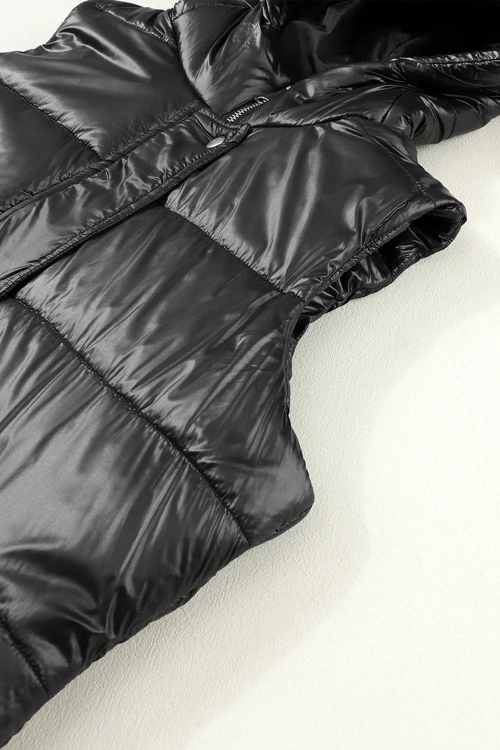 Chestnut Hooded Long Quilted Vest Coat