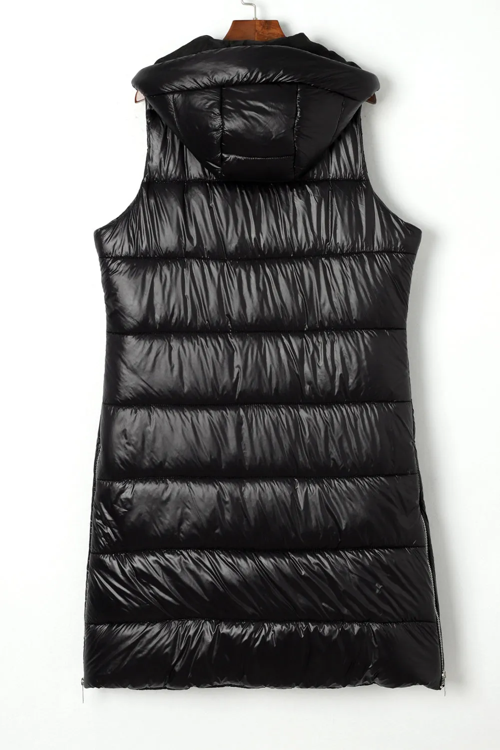 Chestnut Hooded Long Quilted Vest Coat