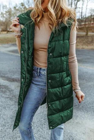 Chestnut Hooded Long Quilted Vest Coat