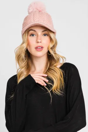 CHEVRON PATTERN POMPOM KNIT CAP