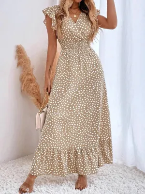 Chiffon Long Print Dress for Women Spring/Summer Sleeveless V-Neck Polka Dot Dress Bohemian Beach Sundress Casual Elegant A-Line Dresses