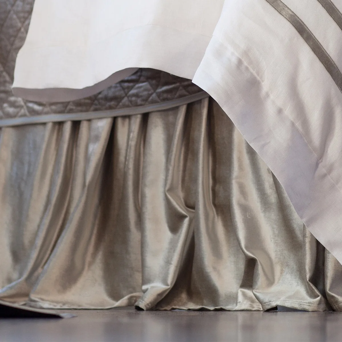 Chloe Gathered 3 Panel Bed Skirt / Ice Silver Velvet 3/22X86