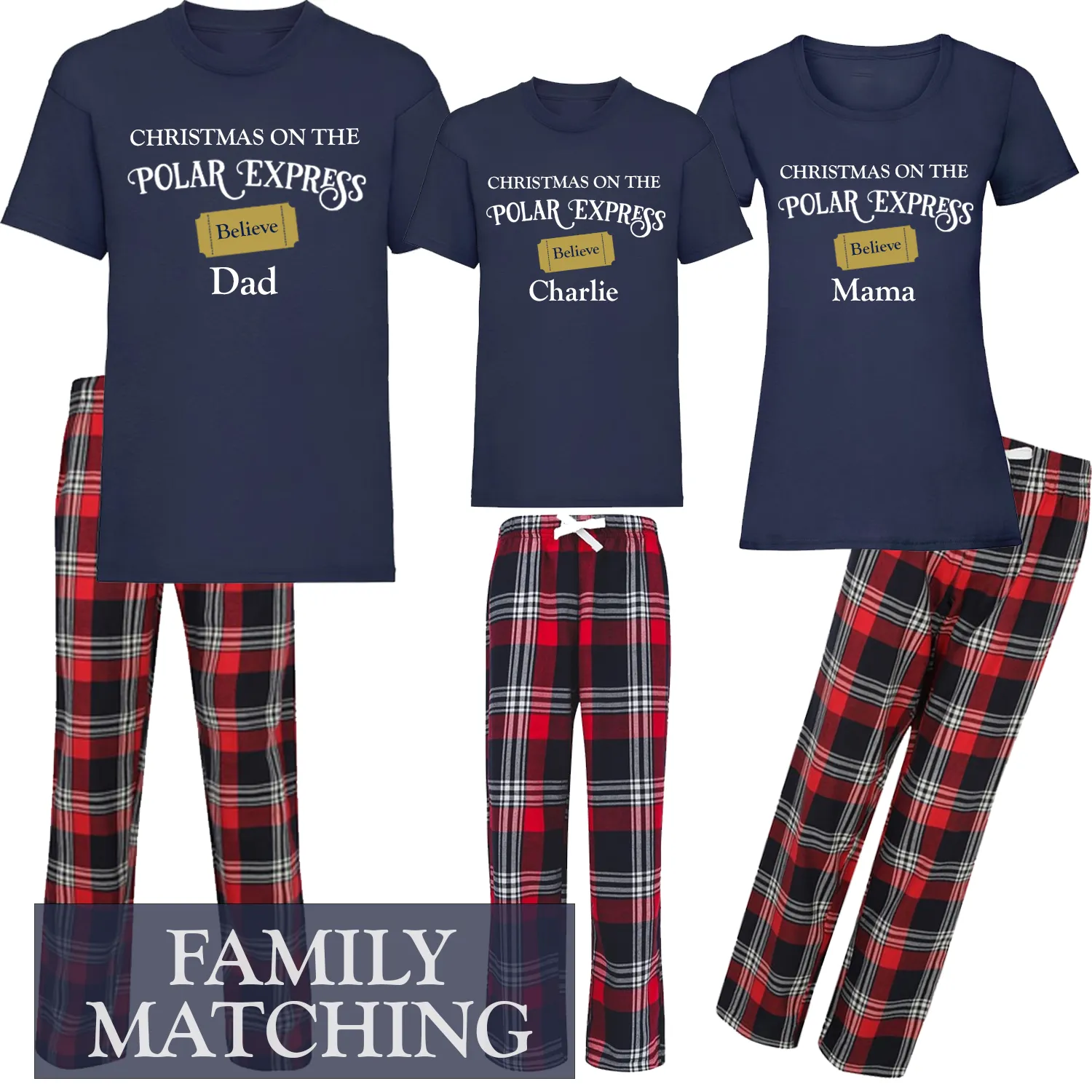 Christmas on the Polar Express - Personalised Tartan Family Matching PJs