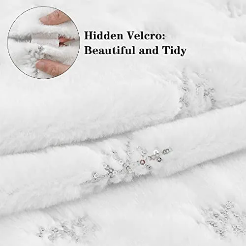Christmas Tree Skirt with Sequin Snowflake, 48inch Christmas Tree Skirt Velvet Snowy White Winter Large Xmas Tree Mat for Holiday Home Party Decorations Ornaments