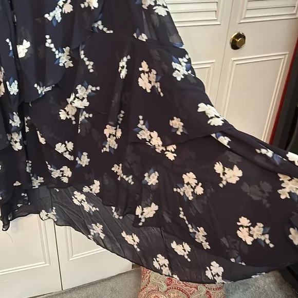 City Chic women maxi floral Dress ruffle elegant coquette blue plus sz M/18