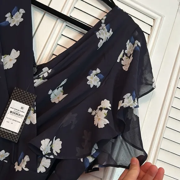 City Chic women maxi floral Dress ruffle elegant coquette blue plus sz M/18