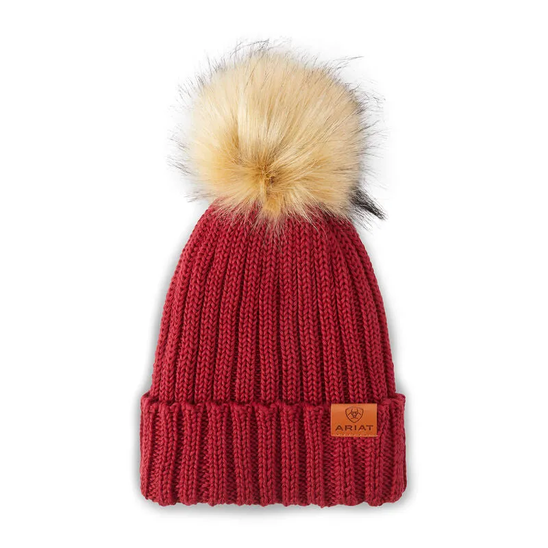 CL100378--Rhubarb Ariat Cotswold Beanie w/Faux Fur Pom Pom
