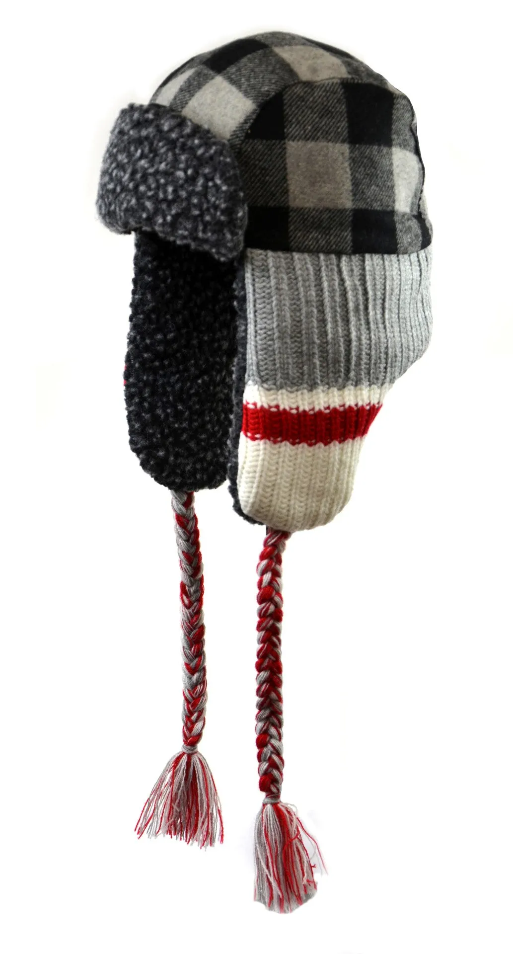 CL46739-M-L-Gray Hat Trapper Buffalo Plaid & Knit