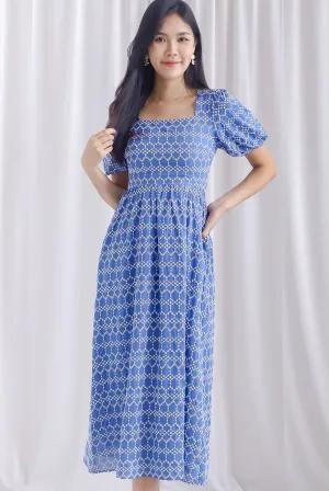 Clifford Embro Puffy Sleeve Tie Back Maxi Dress In Blue