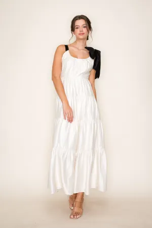 Contrast Tie-Strap Tiered Dress