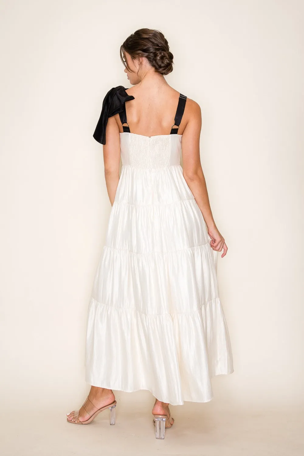Contrast Tie-Strap Tiered Dress