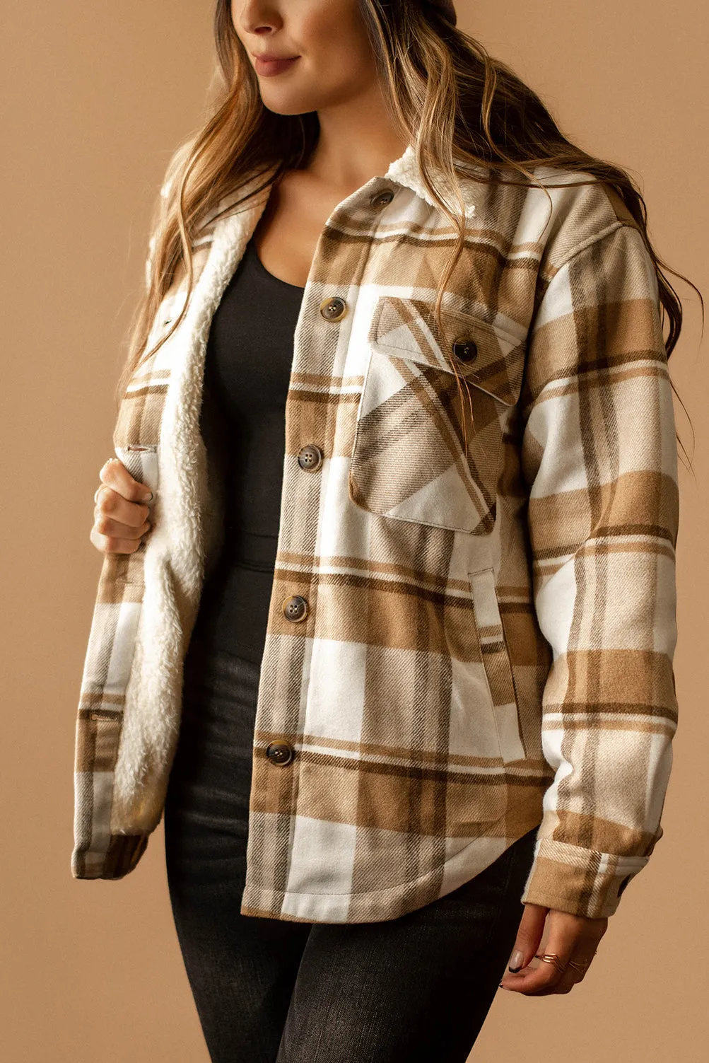Conway Sherpa Lined Plaid Shacket (Magenta   White)