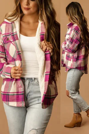 Conway Sherpa Lined Plaid Shacket (Magenta   White)