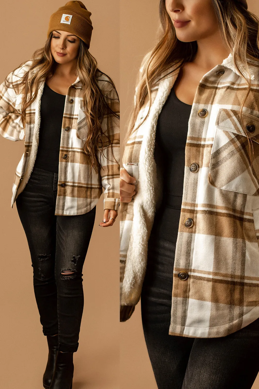 Conway Sherpa Lined Plaid Shacket (Magenta   White)