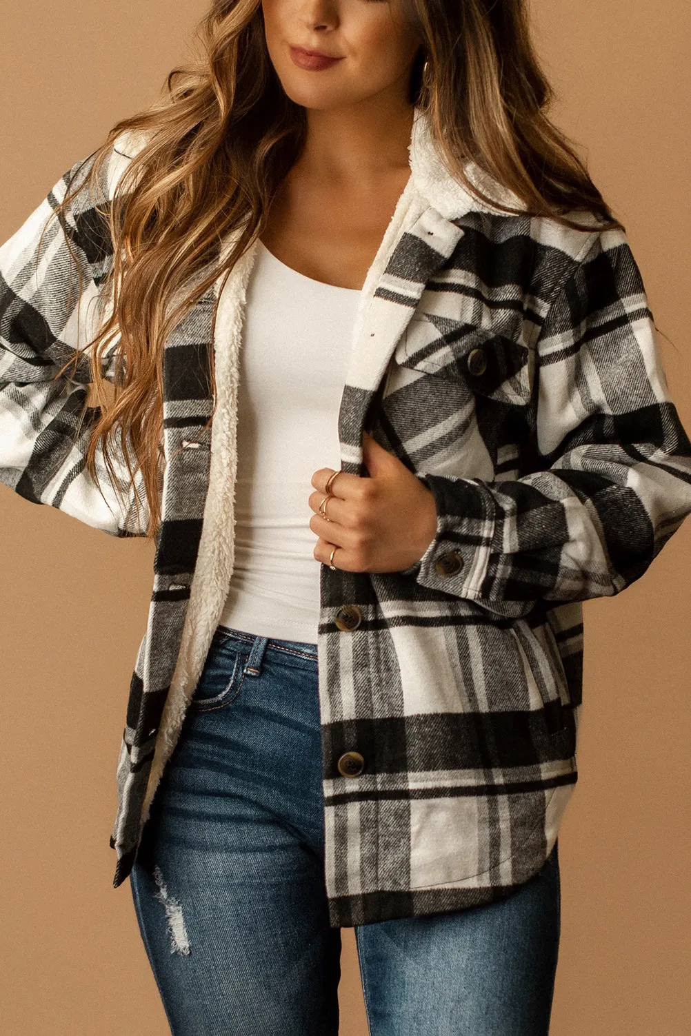 Conway Sherpa Lined Plaid Shacket (Magenta   White)