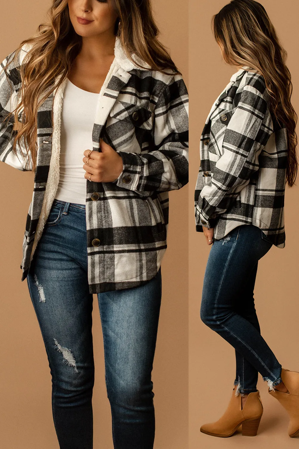 Conway Sherpa Lined Plaid Shacket (Magenta   White)