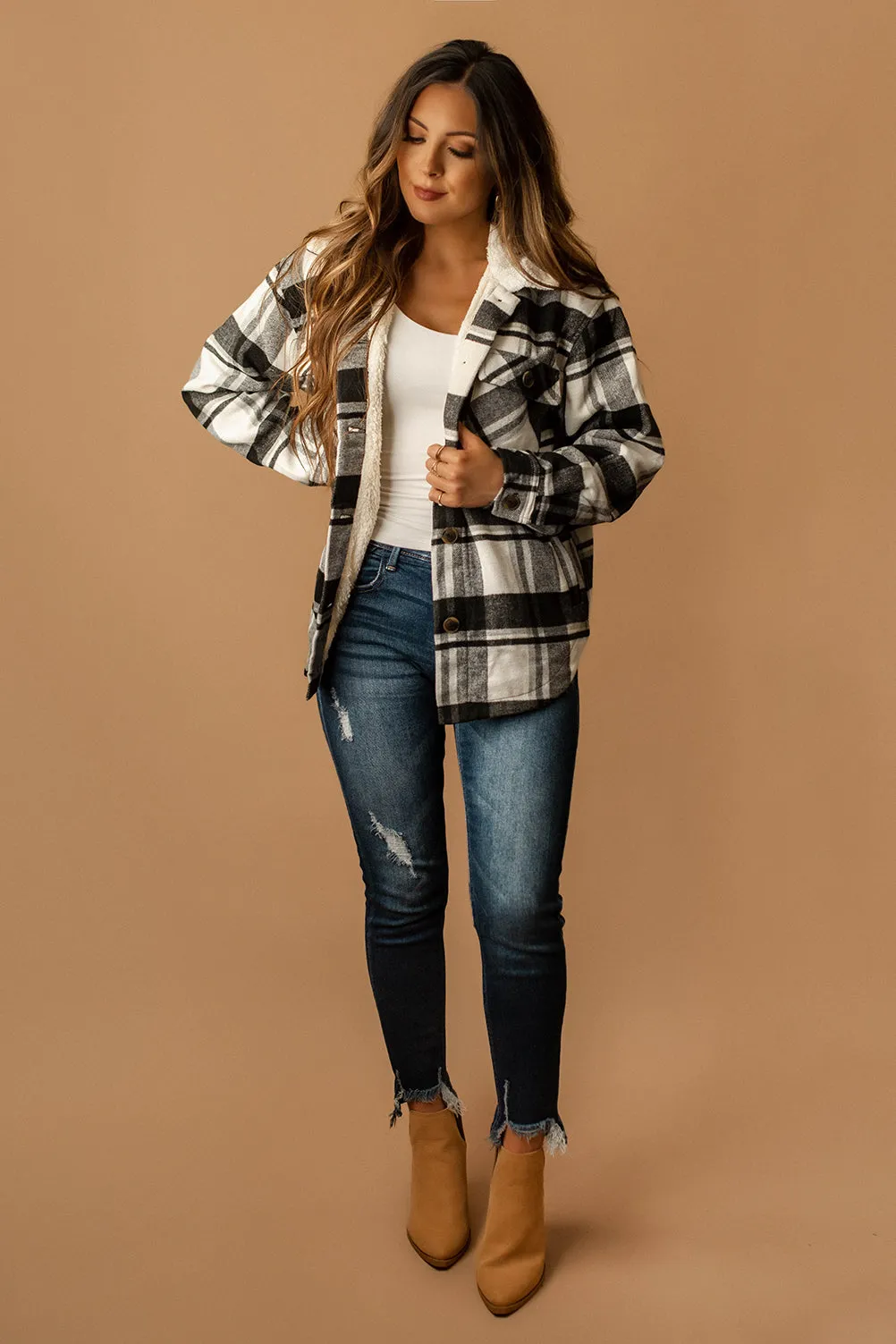 Conway Sherpa Lined Plaid Shacket (Magenta   White)