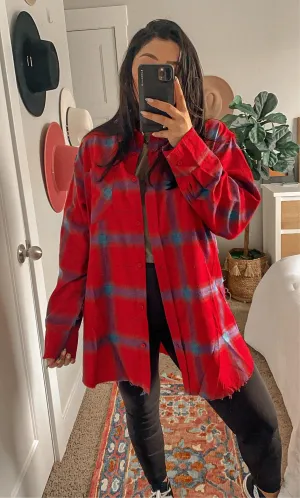 Cool & Edgy oversized flannel shirt *RED*