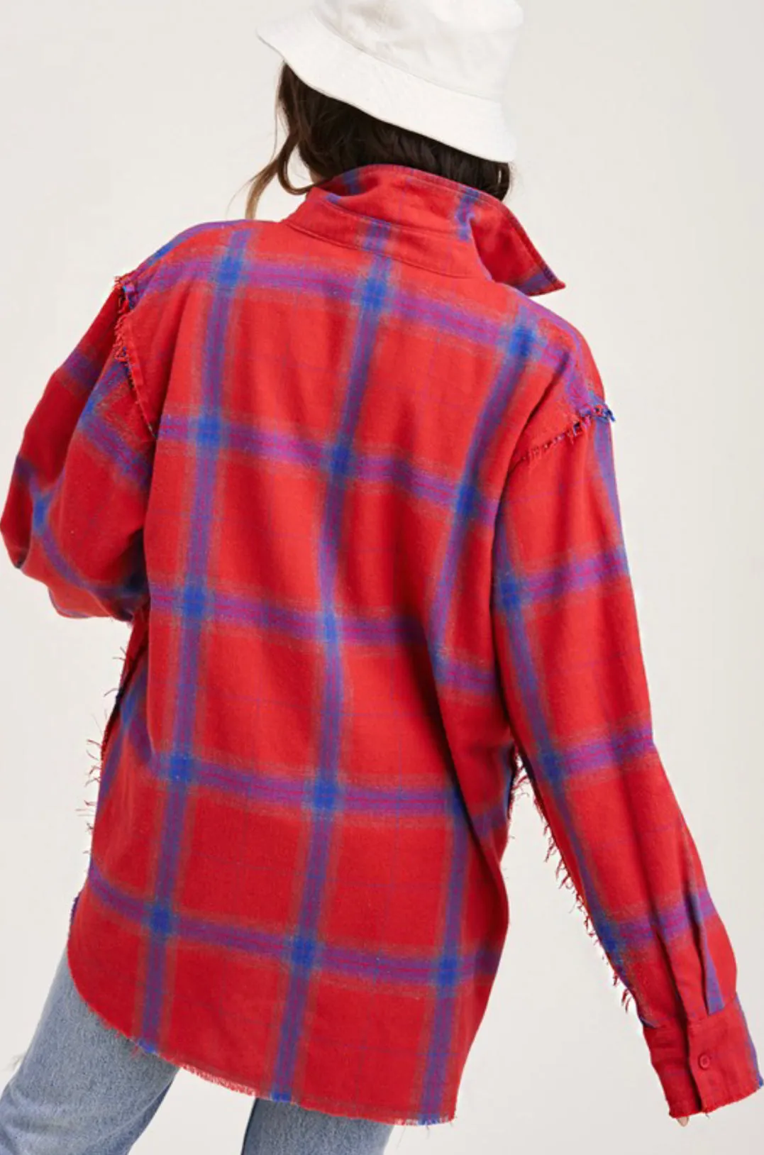 Cool & Edgy oversized flannel shirt *RED*