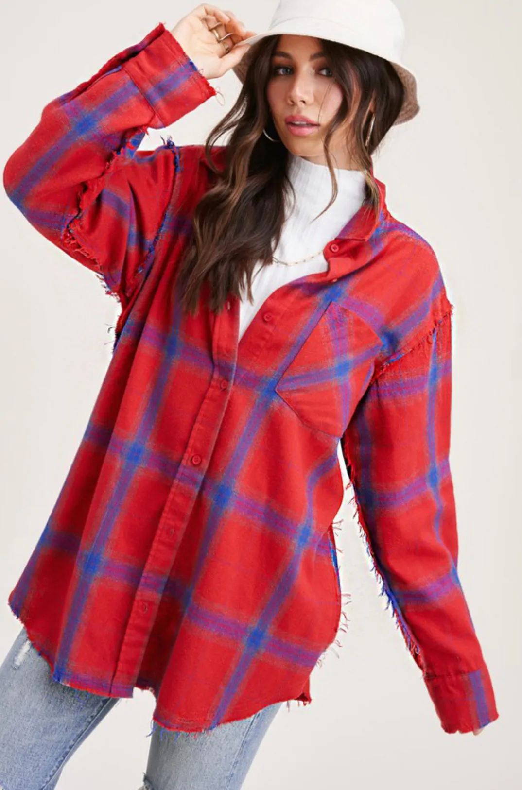 Cool & Edgy oversized flannel shirt *RED*