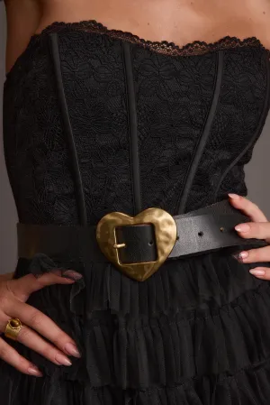 Courtney Black And Gold Heart Genuine Leather Belt