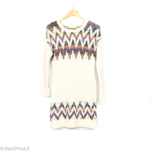 Cream Multicolor Sweater Dress (Shrinking)