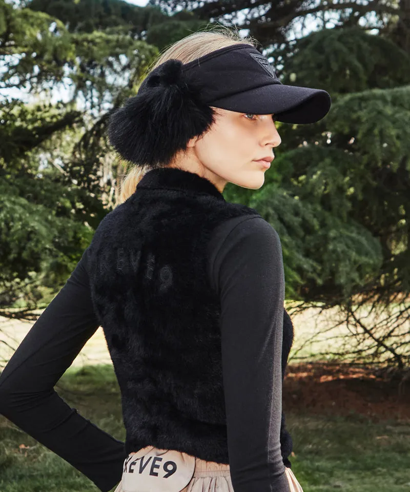 CREVE NINE: Ear-Shaped Fur Visor - Black