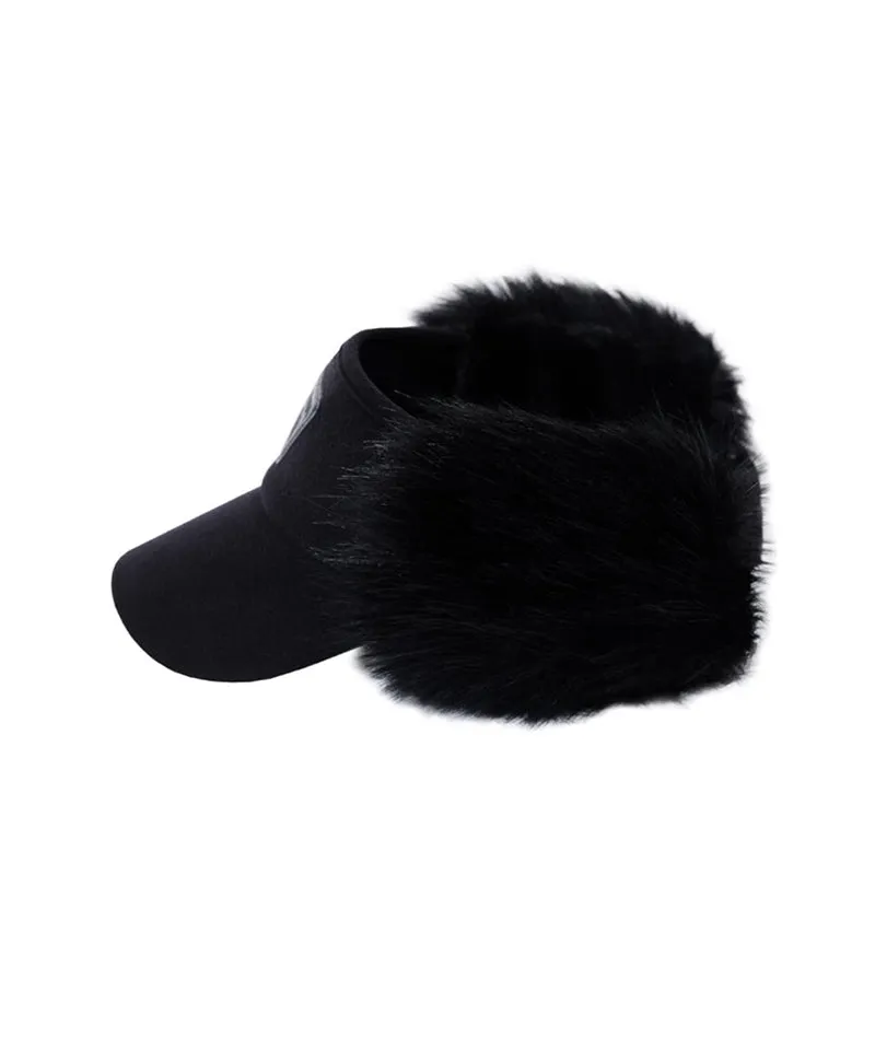 CREVE NINE: Ear-Shaped Fur Visor - Black