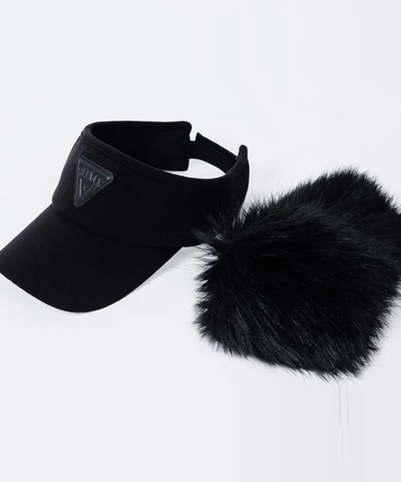 CREVE NINE: Ear-Shaped Fur Visor - Black