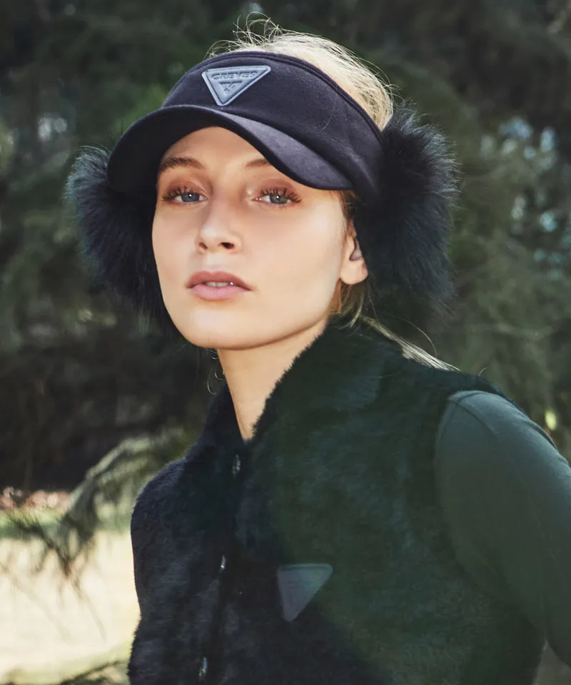 CREVE NINE: Ear-Shaped Fur Visor - Black