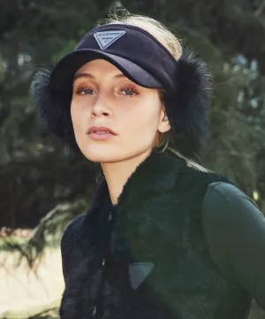 CREVE NINE: Ear-Shaped Fur Visor - Black