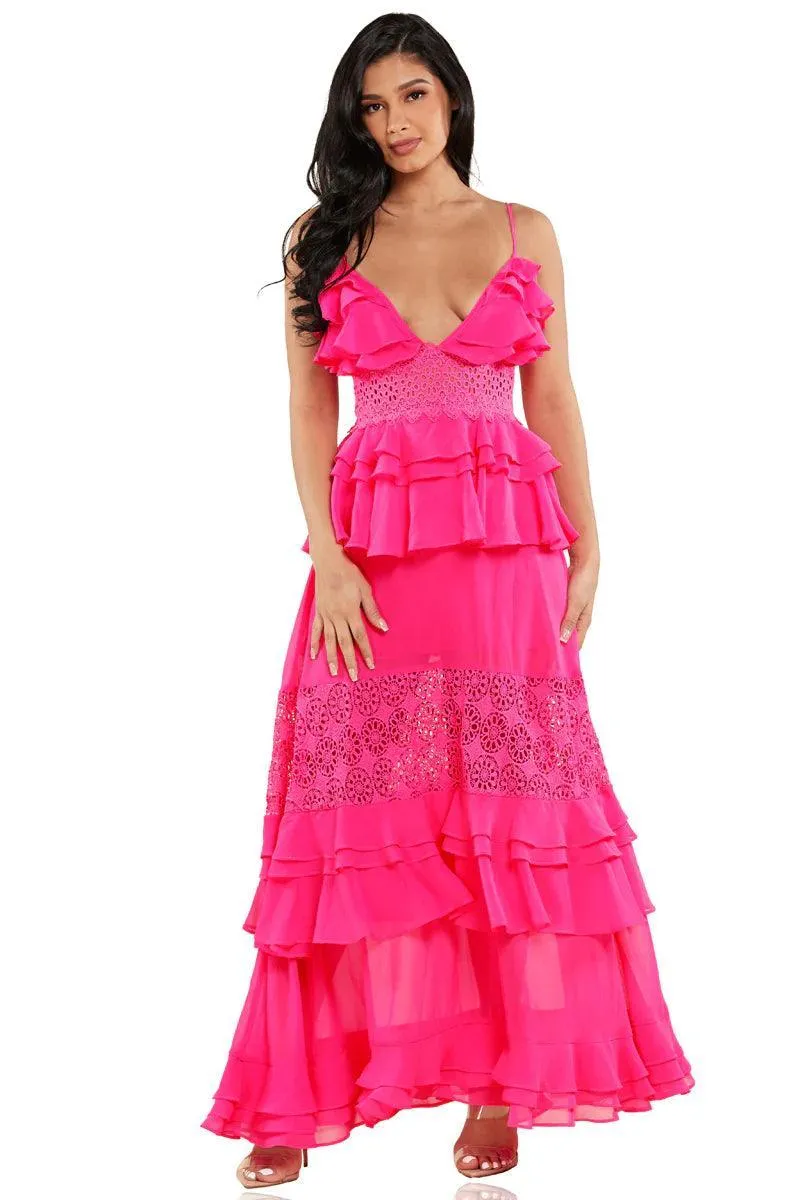 CROCHET FUSHIA MAXI DRESS