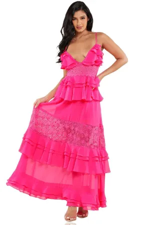 CROCHET FUSHIA MAXI DRESS