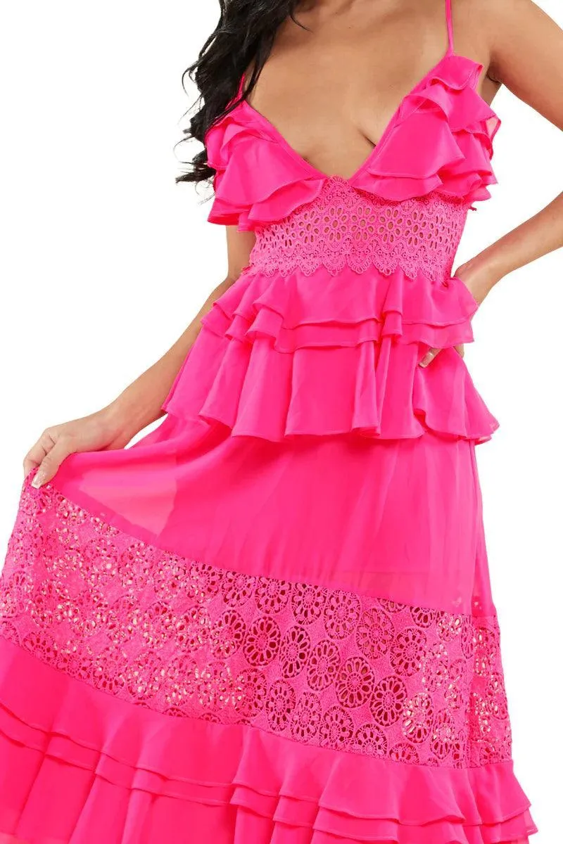 CROCHET FUSHIA MAXI DRESS