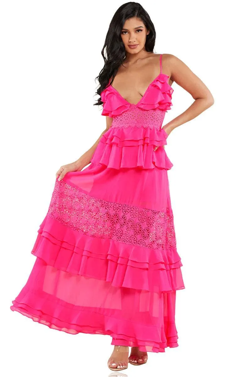 CROCHET FUSHIA MAXI DRESS