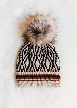 Cross Crown Knit Pom Beanie