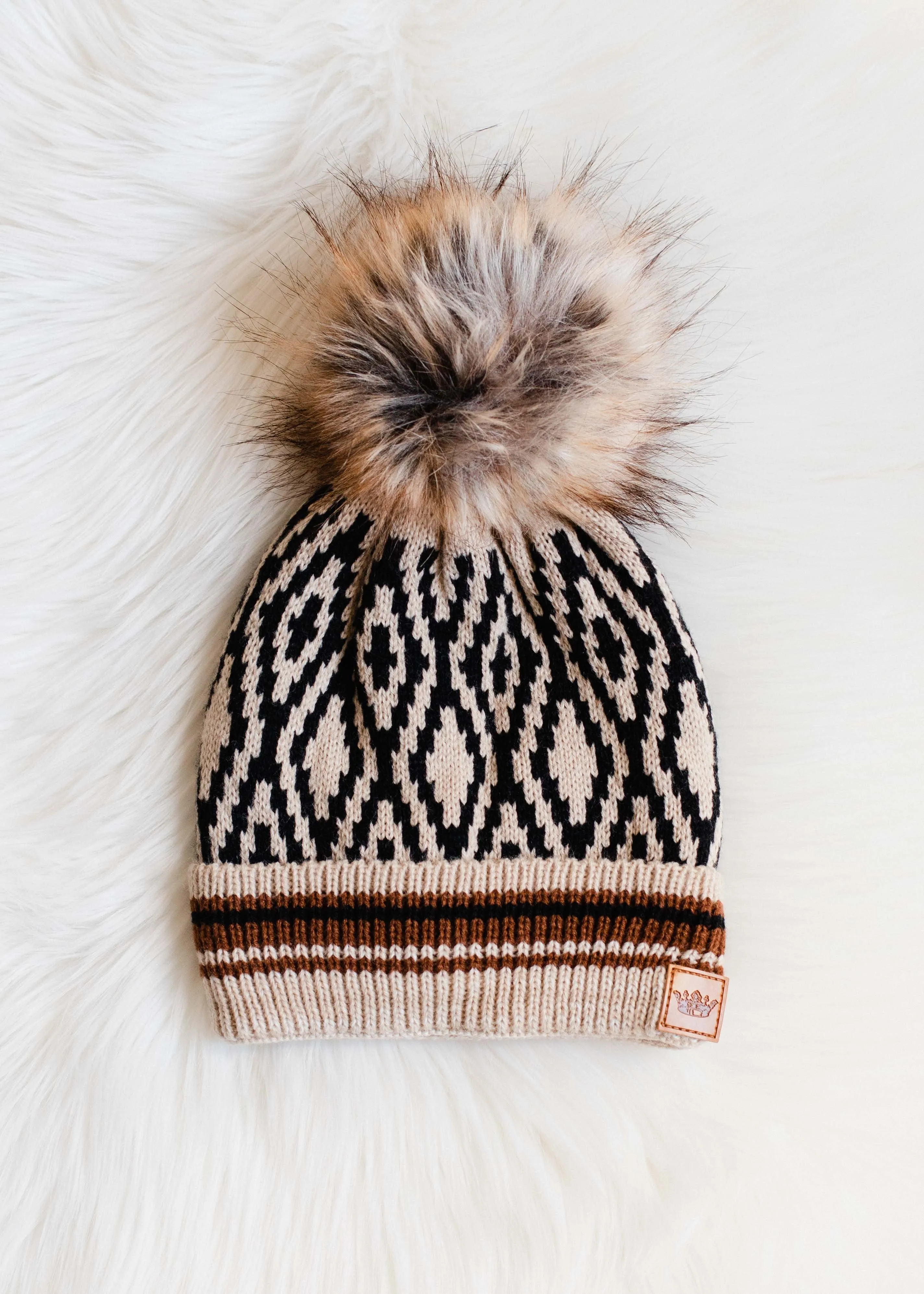 Cross Crown Knit Pom Beanie
