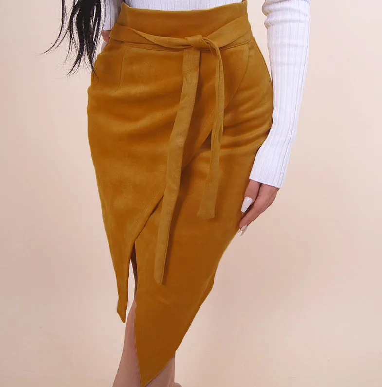 Deer Velvet Hip Skirt Solid Color Irregular Lace Skirt