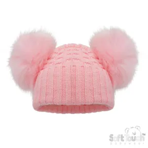 DELUXE BABY PINK CHECKED/STRIPED HAT W/POM POMS (2-5 Years) (PK6) H674-BP
