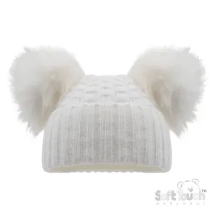 DELUXE WHITE CHECKED/STRIPED HAT W/POM POMS (12-24 Months) (PK6) H672-W