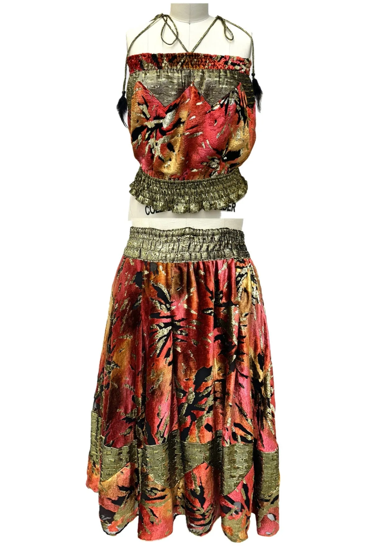 Diane Freis Silk Velvet Lurex Skirt Set