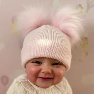 Double Pom Pink Baby Hat - Pastel Pink