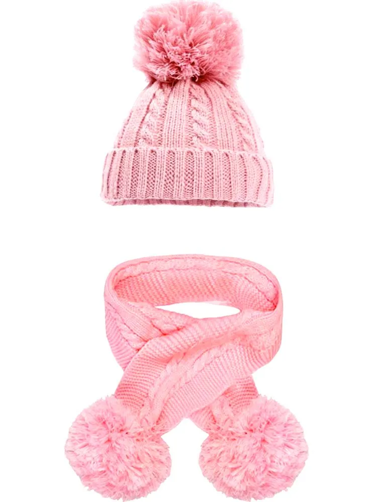Dusky Pink Cable Knit Pom Pom Hat - 12-24 Months
