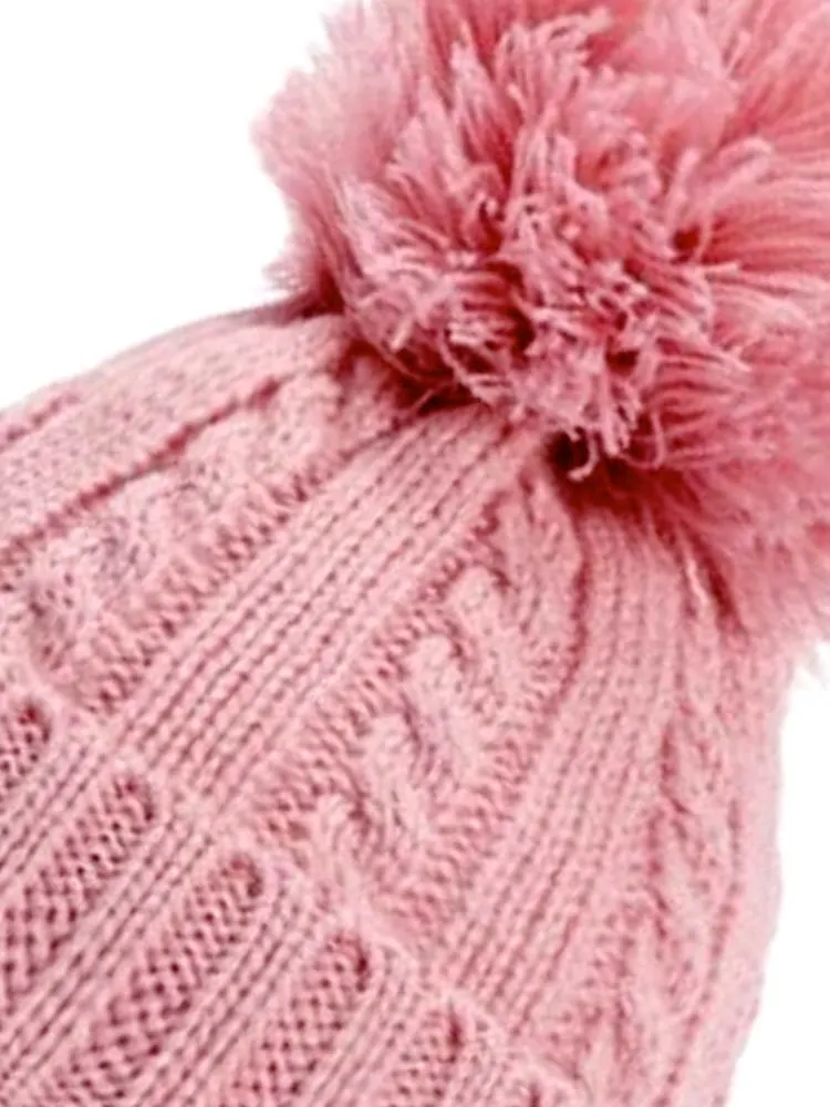 Dusky Pink Cable Knit Pom Pom Hat - 12-24 Months