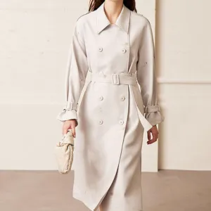 Elegant Double Breasted Minimalist Trench Coat with Belt