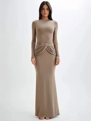 Elegant Full-Length Gown with Draped Waist Design Bodycon Dress