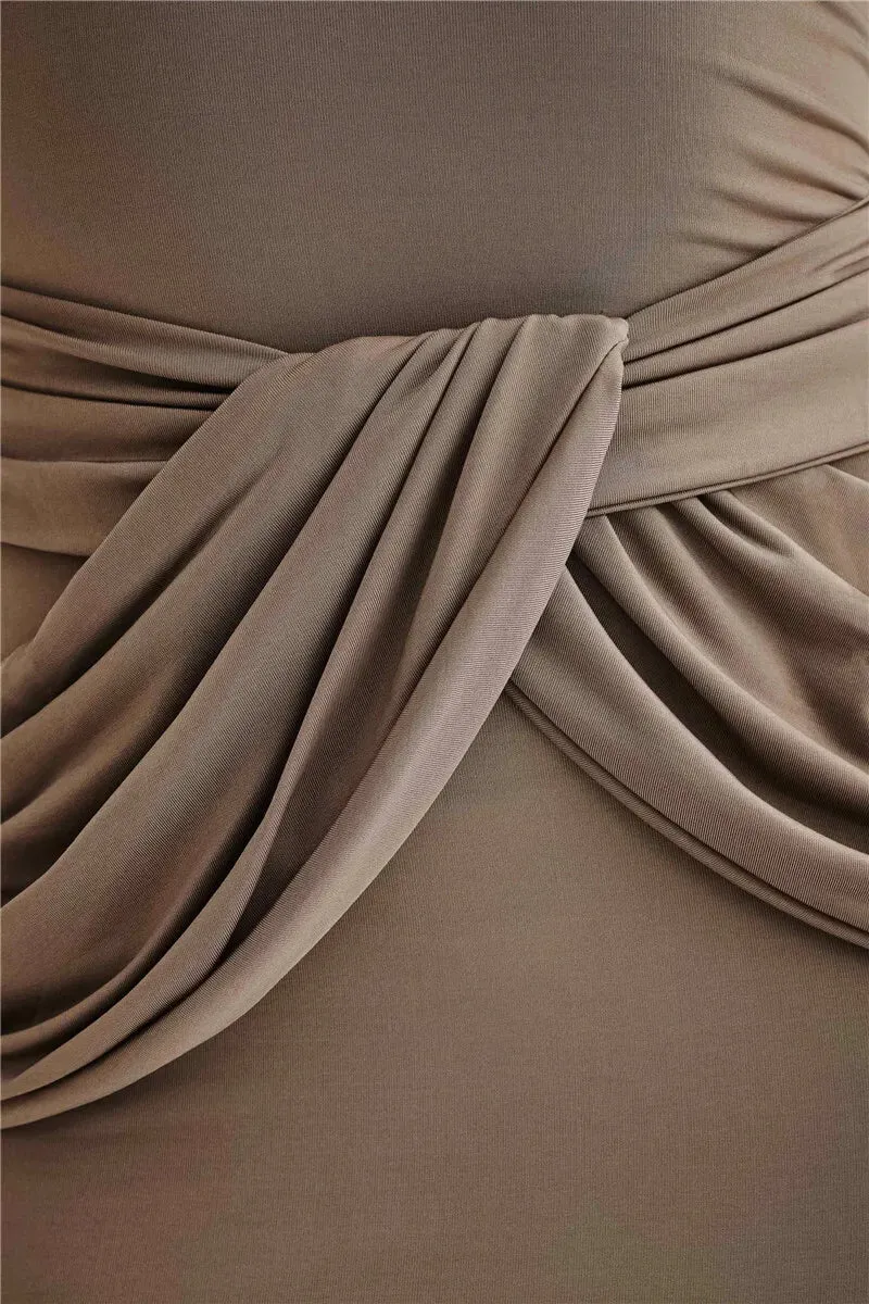 Elegant Full-Length Gown with Draped Waist Design Bodycon Dress